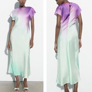 Zara Ombre Tie Dye Purple Satin Midi